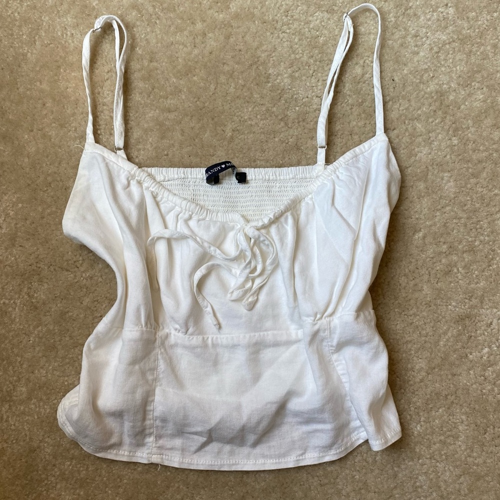Brandy Melville White Bustier Tie Front Spaghetti Strap Tank Top - One Size